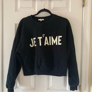 Z Supply Black Cropped ‘Je T’Aime’ Sweatshirt, M